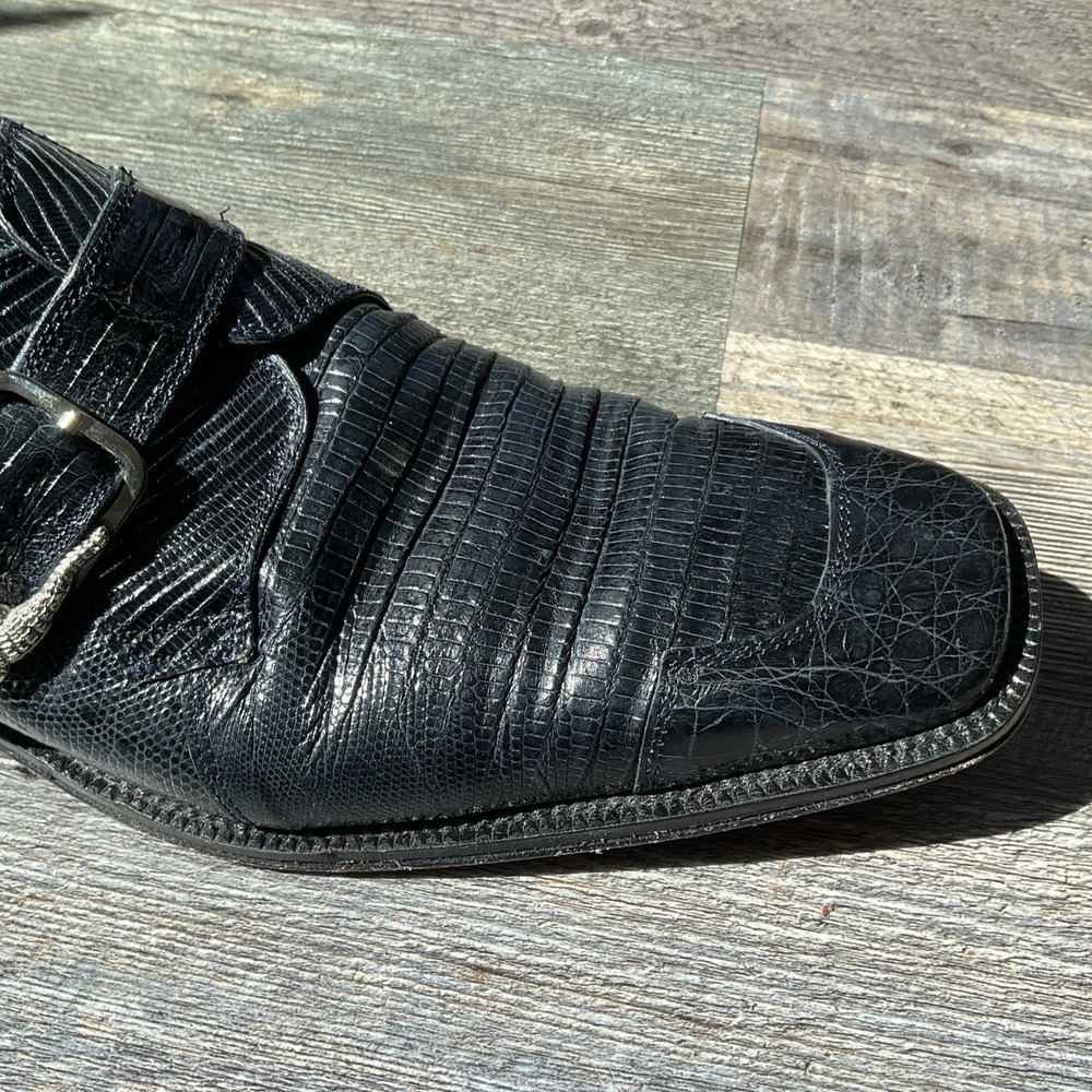 David Eden YUMA Mens Size 11 Genuine Crocodile Teju Lizard Dress Shoe Black Monk - Picture 11 of 16